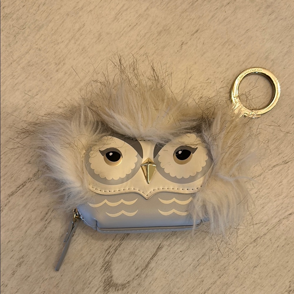 Kate Spade Owl Coin Purse Keychain - Gray and Gold